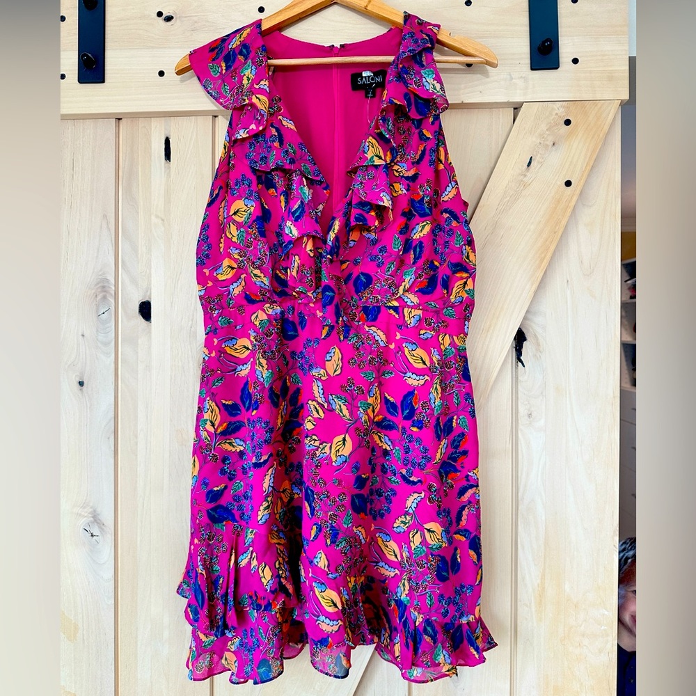 Saloni Hot Pink Floral Mini Dress